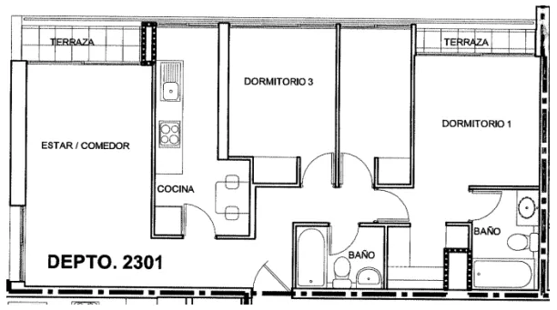 Planta Modelo AV A3 (3D - 2B) — Alto Vespucio