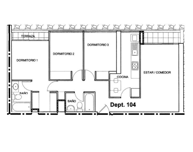 Planta Modelo AV D1 (3D - 2B) — Alto Vespucio