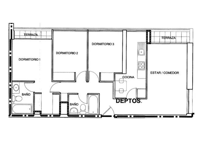 Planta Modelo AV D2 (3D - 2B) — Alto Vespucio