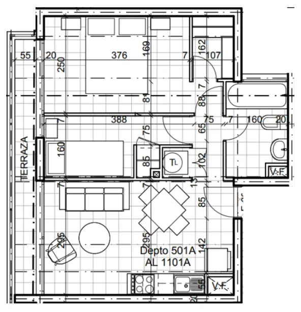 Planta Modelo Constanza A L1 (2D - 1B) — Constanza