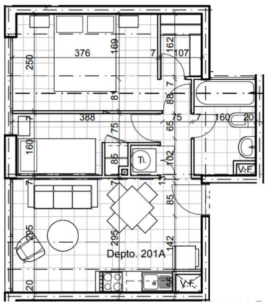 Planta Modelo Constanza A L1. (2D - 1B) — Constanza